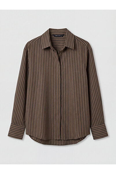LC Waikiki GiyÇık Store den Kahverengi Çizgili Modal Karışımlı Kadın Gömlek