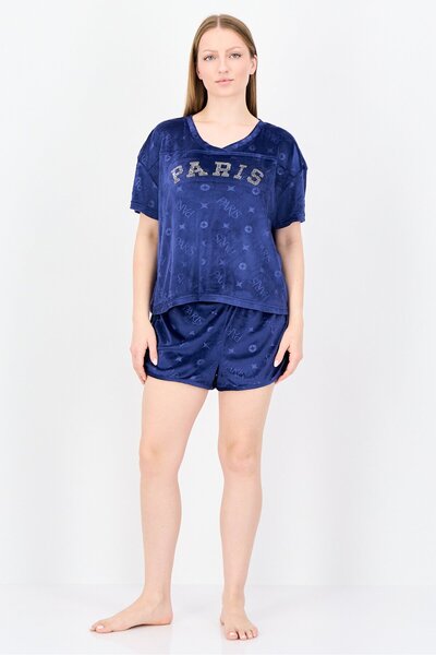 Paris Hilton Women 2 Pieces Embellished Logo Short Sleeve T-Shirt And Shorts ...