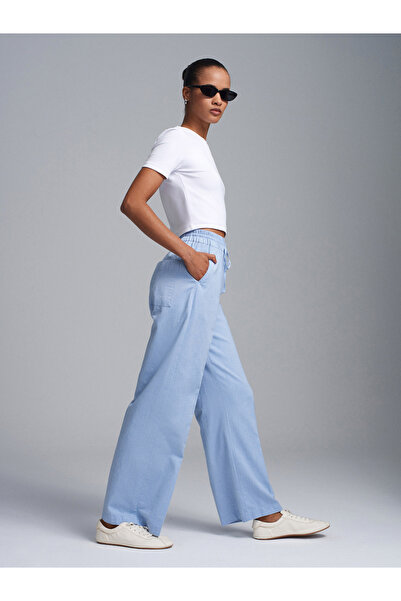 Dilvin 72266 Elastic Waist Trousers-Blue