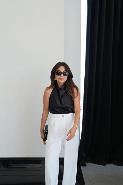 solena sln Women's Halter Neck Backless Satin Blouse