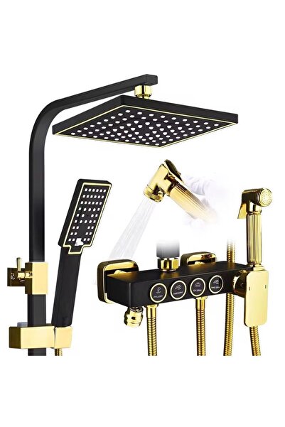 SimpluAcasa Sistem Duș Luxury Key Shower, Termostatic, Negru/Auriu, 4 funcții...