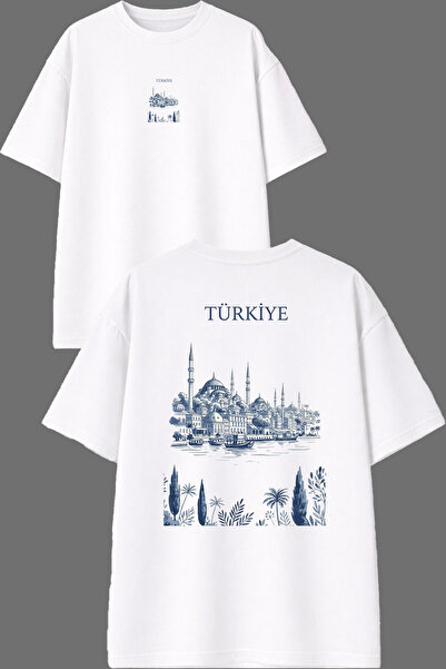 VSRN Μπλουζάκι Oversize σε λευκό χρώμα με σχέδιο Türkiye, με στάμπα μπροστά κ...