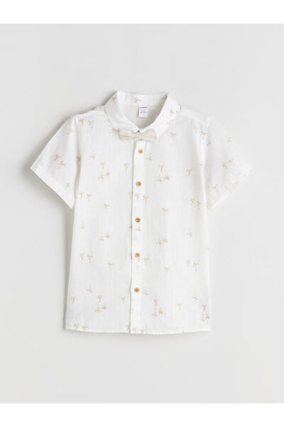 LC Waikiki Ecru Bow Tie Printed Boy's Shirt
