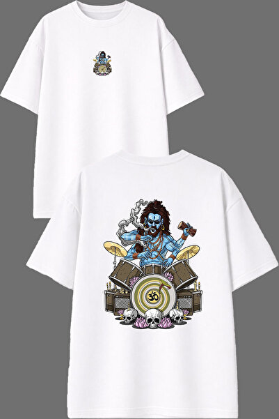 VSRN Drummer Design Front and Back Printed White Oversize T-Shirt