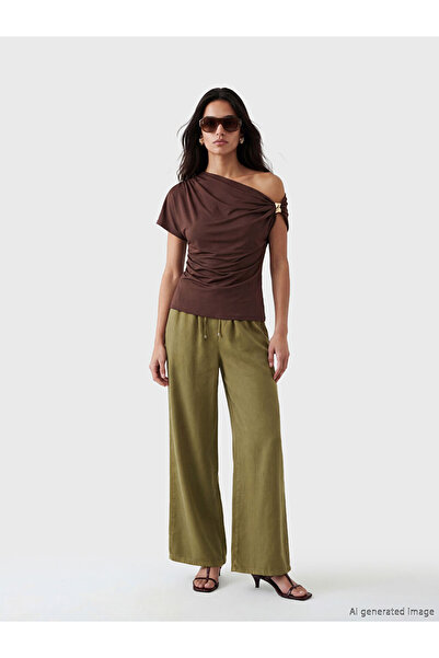 LC Waikiki Green Wideleg Women's Jean Trousers with Elastic Waist