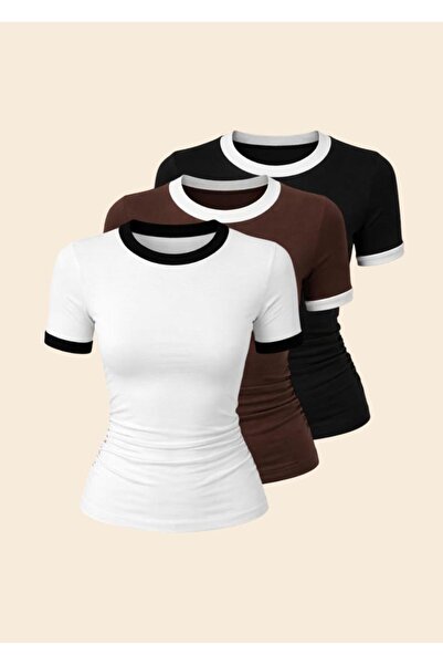 EVOA Γυναικεία μπλούζα και κορμάκι με λεπτομέρεια Garni και ντραπέ σχέδιο, 3 ...