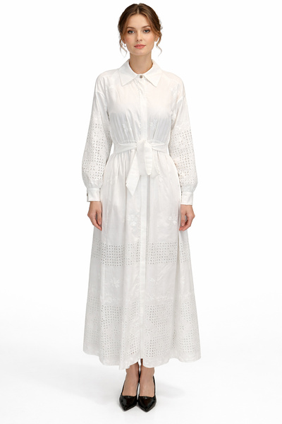 Lale Butik فستان برودي 13192 إكرو