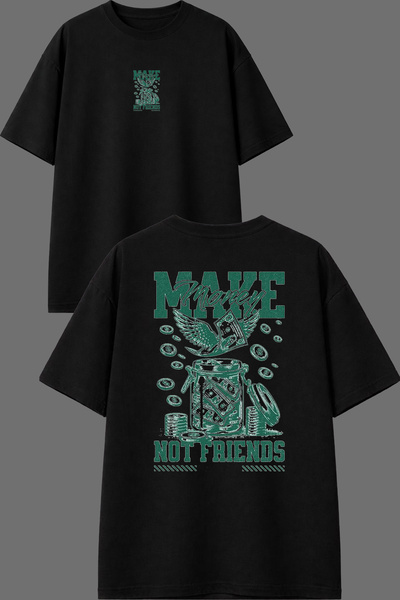 VSRN Μπλουζάκι Not Friends Design με στάμπα μπροστά και πίσω, μαύρο, oversized