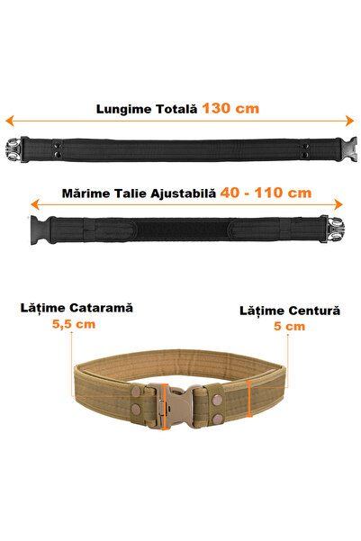 Hipolar Centura Tactica Combat, Ajustabila cu prindere in 3 puncte, 130 cm, Material Moale Confort