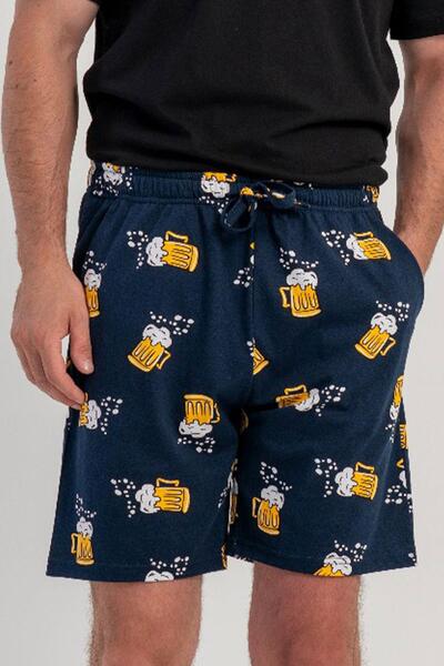 VİENETTA Erkek Lacivert Desenli %100 Pamuk Rahat Kalıp Tek Alt Pijama Şortu C...