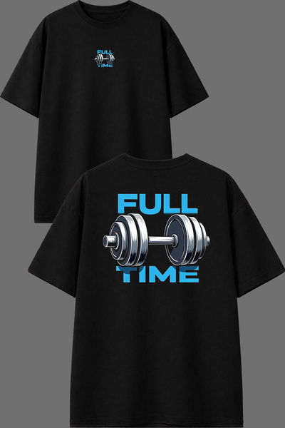 VSRN Full Time Gym Design Front and Back Printed Black Oversize T-Shirt