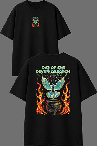 VSRN Tricou oversize negru cu imprimeu în față și în spate, Out Of The Design