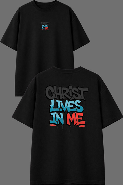 VSRN Christ Lives Design Front and Back Printed Black Oversize T-Shirt