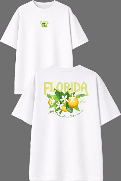 VSRN تي شيرت فلوريدا ليمون ديزاين أبيض كبير الحجم مطبوع من الأمام والخلف