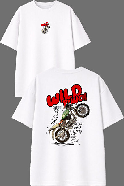 VSRN Tricou oversize alb cu imprimeu față și spate Wıld Runch Design