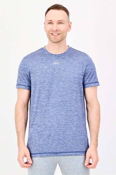 Reebok تيشيرت رياضي رجالي بأكمام قصيرة للتدريب، بلون كحلي هيثر