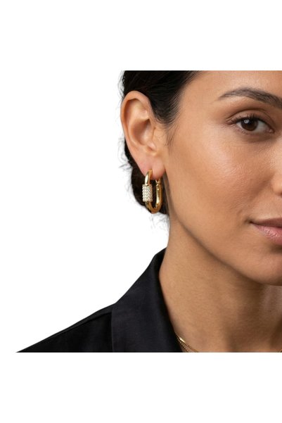 AXXION Tarnish-Resistant Steel Stone Detailed Hoop Earrings Gold Color Minimal Women's Earrings