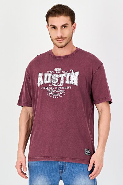 Brave Soul Men Crew Neck Graphic Print Short Sleeve T-Shirt, Burgundy