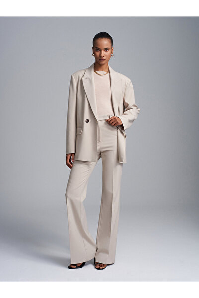 Dilvin 72655 Mid-Waisted Wide-Leg Trousers-Stone