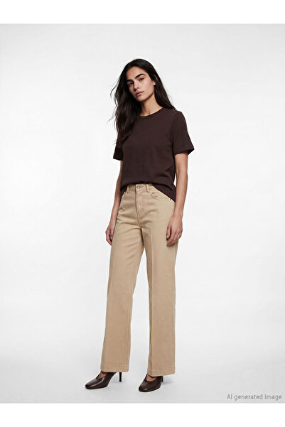 LC Waikiki Μπεζ γυναικείο τζιν παντελόνι Wideleg