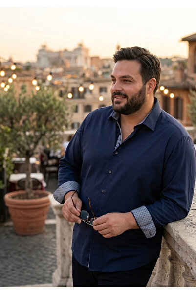 Exve Exclusive Cămașă supradimensionată din bumbac satinat, albastru marin, c...