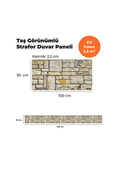 KnB Duvar Panelleri DOKTAS-102 TAŞ GÖRÜNÜMLÜ 3D STRAFOR DUVAR PANELİ (5'Lİ PA...