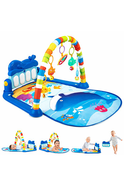 huanger نادي لياقة ألعاب الأطفال التعليمي 4 في 1 - مفرش ألعاب مع بيانو موسيقي...