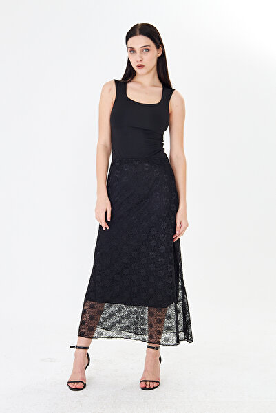 Rora Black Lace Skirt High Waist Stylish Women's Skirt