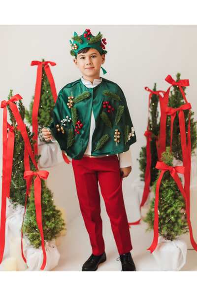 fustite cu luminite 3-Piece Costume, Green-Red, Elf, Pants + Cape + Crown - 7...