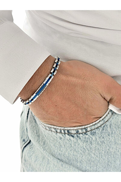 FERRO Navy Blue and Silver Steel Men's Bracelet Frj10162A-L 2 Year Warranty G...