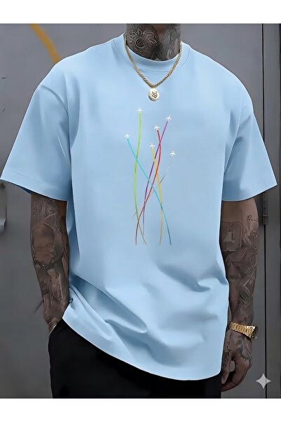 WOODROFFE Men's Jet Airplane Printed Oversize T-Shirt Loose Fit