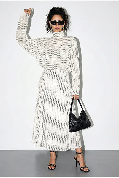 Bianco Lucci Дамски комплект от прозрачна блуза на точки и пола с подплата 80...