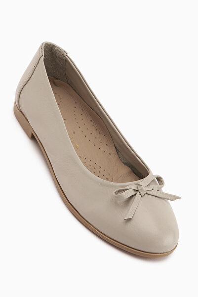 Limoya Holly Genuine Leather Beige Bow Women's Ballerinas