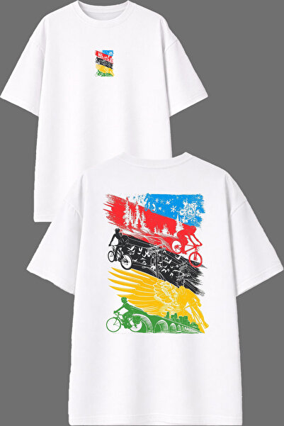 VSRN Tricou oversize alb cu imprimeu față și spate, design Bicycle Group