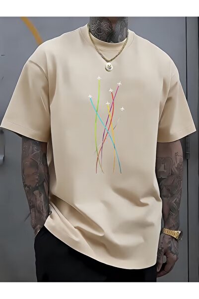 WOODROFFE Tricou oversize cu imprimeu cu avion cu reacție pentru bărbați, lejer