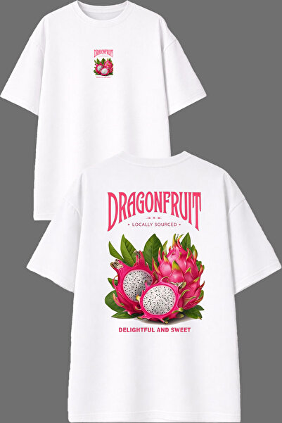 VSRN Μπλουζάκι με σχέδιο Dragon Fruit, με στάμπα μπροστά και πίσω, λευκό, ove...