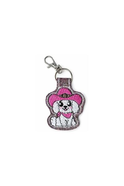 OEM Handmade Embroidered Keychain – Puppy with Pink Hat