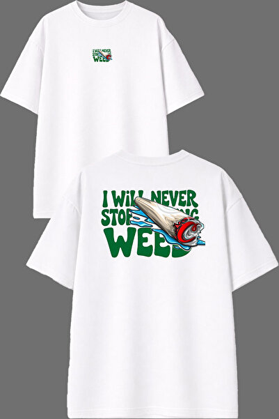 VSRN Tricou oversize alb cu imprimeu față și spate, cu mesajul „I Will Never ...
