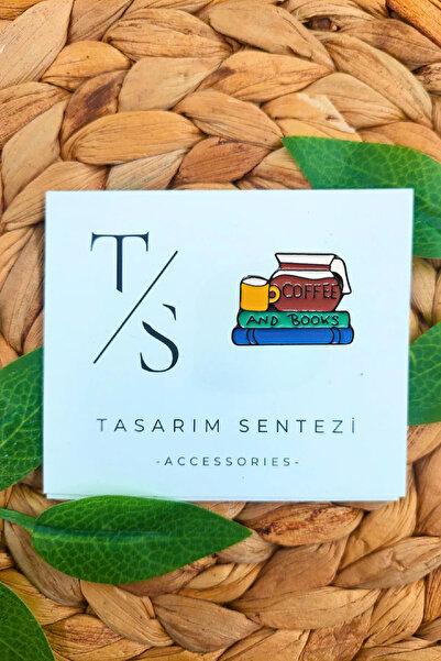 Tasarım Sentezi Rozet Metal Broş Kahve ve Kitap Sever Coffee And Books Yaka Ç...