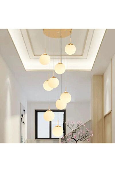 luminastar Lustră suspendată cu 9 globuri de sticlă albe, soclu E27, lungime ...