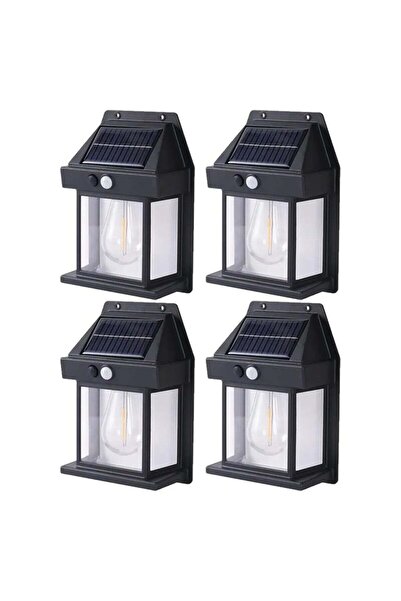 Promagg Set de 4 lămpi solare de perete cu bec tip clasic și senzor de mișcare