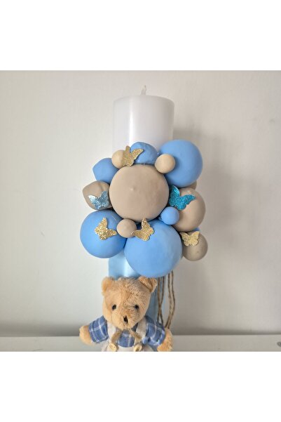 Yellow Tulip Lumanare botez 30 cm-ursulet cu baloane -baby blue