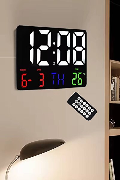 handanca Dijital Duvar Saati HD LED Ekran Tarih Gün Sıcaklık Alarm USB Dekora...