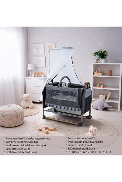 Happy Baby MİNA Anne Yanı Beşik Tüllü Sepet Beşik Sallanabilir sabitlenir Beb...