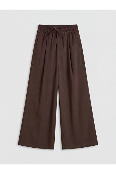 LC Waikiki Brown Wide Leg Women's Trousers with Elastic Waist