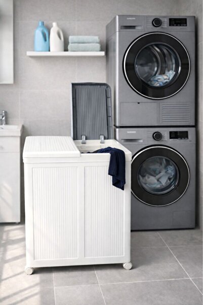 Zuu Baby İki Bölmeli TEKERLEKLİ oyuncak ve Çamaşır Sepeti Havalandırmalı - Me...