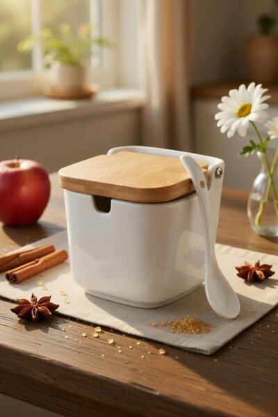 ALBETTO 3451 Porcelain Countertop Salt and Spice Dispenser with Spoon 250ml