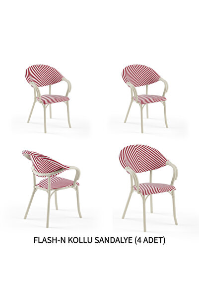 Tilia Flash-N 4 Adet Polipropilen Kollu Sandalye Bej Ayak, Kırmızı Beyaz File