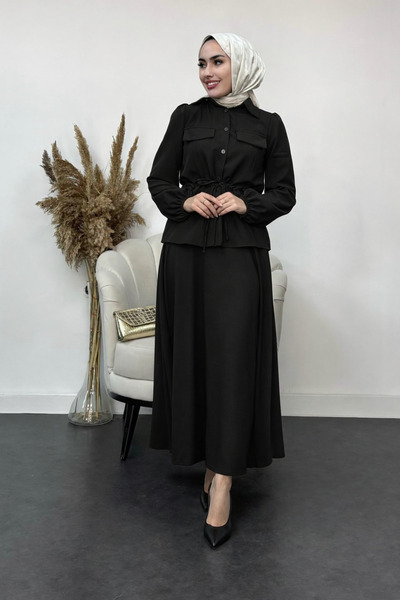 Tesettür Diyarı Σετ υφασμάτινη φούστα Liza με κορδόνι