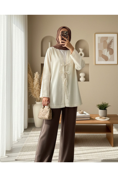 HİJABAYA Λινό κιμονό με τρεις κορδόνια μπροστά